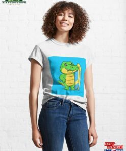 Cute Crocodile Surfing Cartoon Vector Icon Illustration Classic T Shirt Hoodie 1