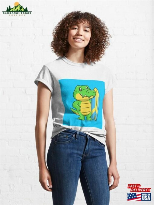 Cute Crocodile Surfing Cartoon Vector Icon Illustration Classic T-Shirt Hoodie