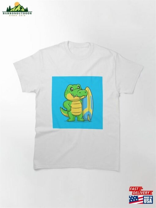 Cute Crocodile Surfing Cartoon Vector Icon Illustration Classic T-Shirt Hoodie