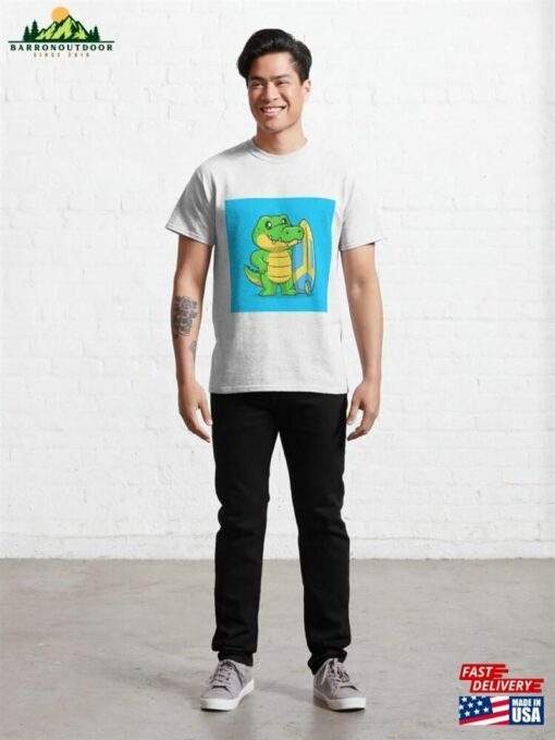 Cute Crocodile Surfing Cartoon Vector Icon Illustration Classic T-Shirt Hoodie