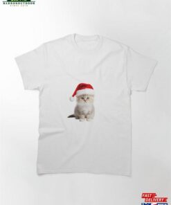 Cute Kitty Cat With Christmas Hat Sticker Wall Arts Classic T Shirt 2