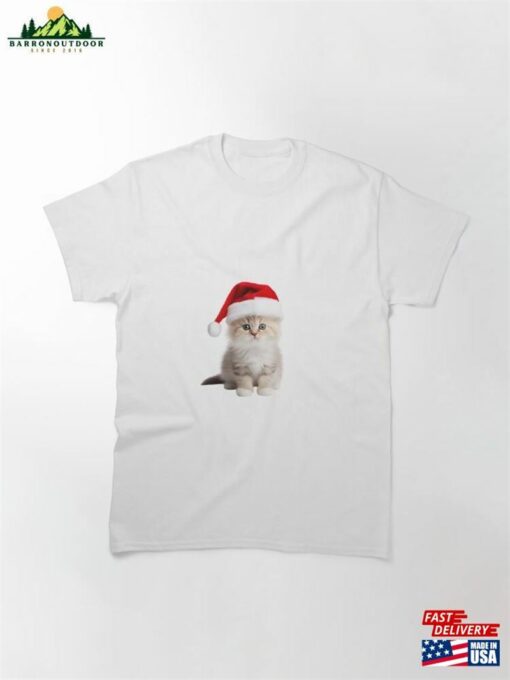 Cute Kitty Cat With Christmas Hat Sticker Wall Arts Classic T-Shirt