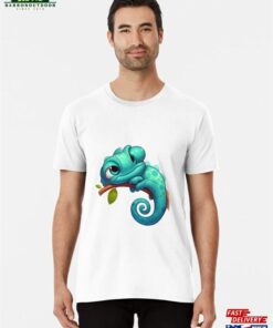 Cute Lazy Chameleon Illustration Premium T Shirt Unisex Classic 1