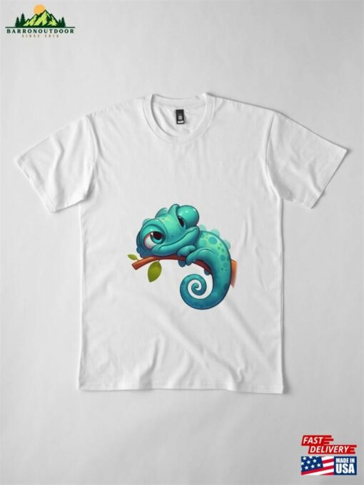 Cute Lazy Chameleon Illustration Premium T-Shirt Unisex Classic