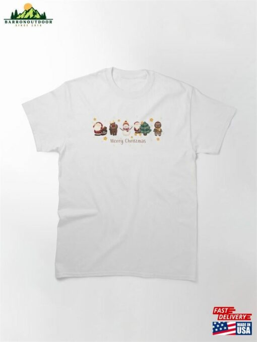 Cute Santa Claus Reindeer Snowman Ginger Bread For Christmas Classic T-Shirt Unisex