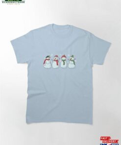 Cute Winter Snowman And Snowflakes Print Classic T-Shirt Unisex