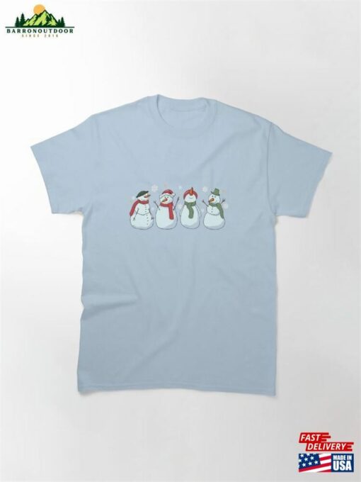 Cute Winter Snowman And Snowflakes Print Classic T-Shirt Unisex