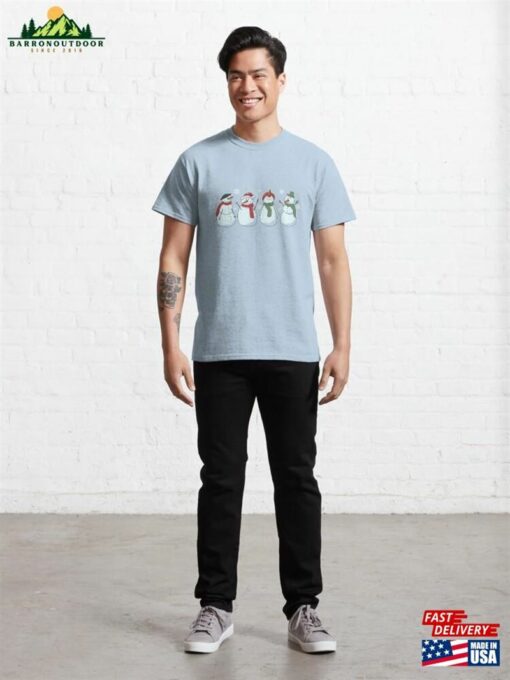 Cute Winter Snowman And Snowflakes Print Classic T-Shirt Unisex