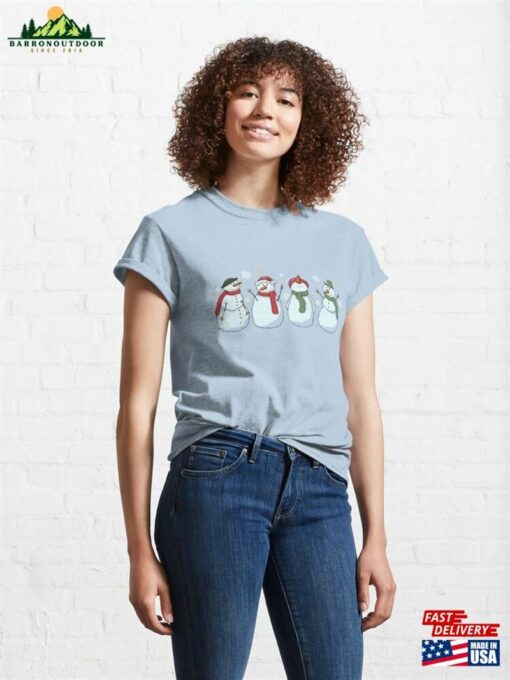 Cute Winter Snowman And Snowflakes Print Classic T-Shirt Unisex