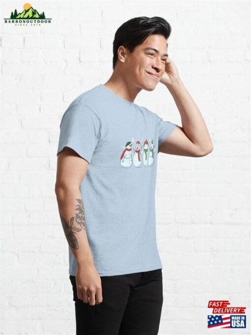 Cute Winter Snowman And Snowflakes Print Classic T-Shirt Unisex