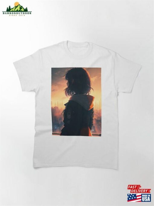 Cyberpunk Girl In Futuristic Cityscape Classic T-Shirt