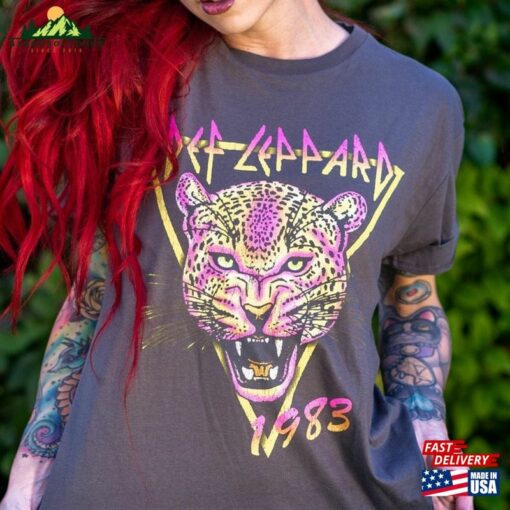 Def Leppard Neon Cat Rolled Sleeve Boyfriend Tee (Def0087 Unisex Hoodie