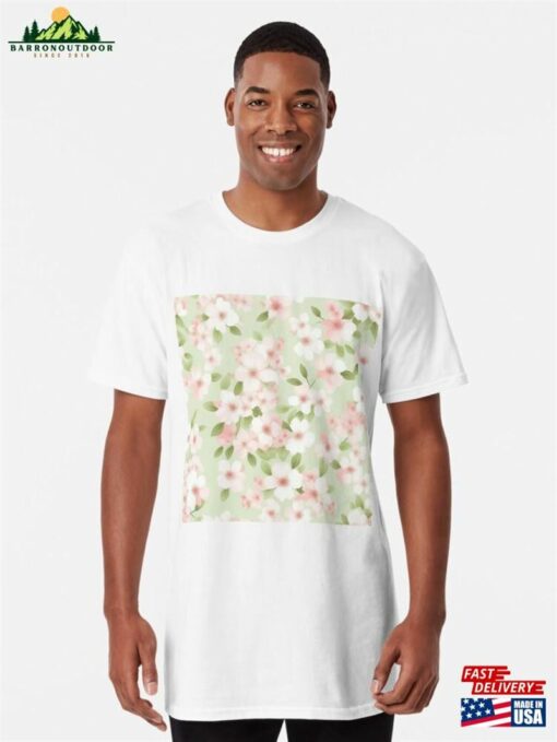 Delicate Bloom Soft Cherry Blossoms On Spring Green Long T-Shirt Classic Unisex