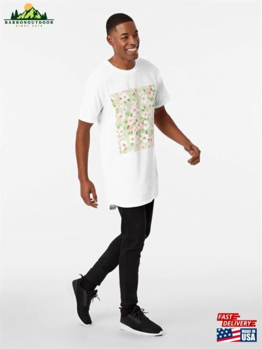 Delicate Bloom Soft Cherry Blossoms On Spring Green Long T-Shirt Classic Unisex