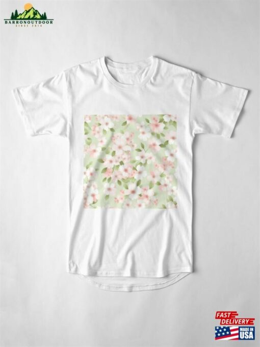 Delicate Bloom Soft Cherry Blossoms On Spring Green Long T-Shirt Classic Unisex