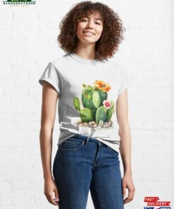 Desert Oasis Cactus With Orange Amp Pink Flower And Scattered Stones Classic T-Shirt Sweatshirt