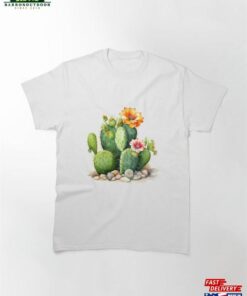 Desert Oasis Cactus With Orange Amp Pink Flower And Scattered Stones Classic T-Shirt Sweatshirt