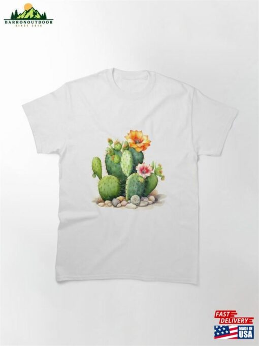 Desert Oasis Cactus With Orange Amp Pink Flower And Scattered Stones Classic T-Shirt Sweatshirt