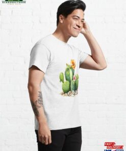 Desert Oasis Cactus With Orange Amp Pink Flower And Scattered Stones Classic T Shirt Sweatshirt 4