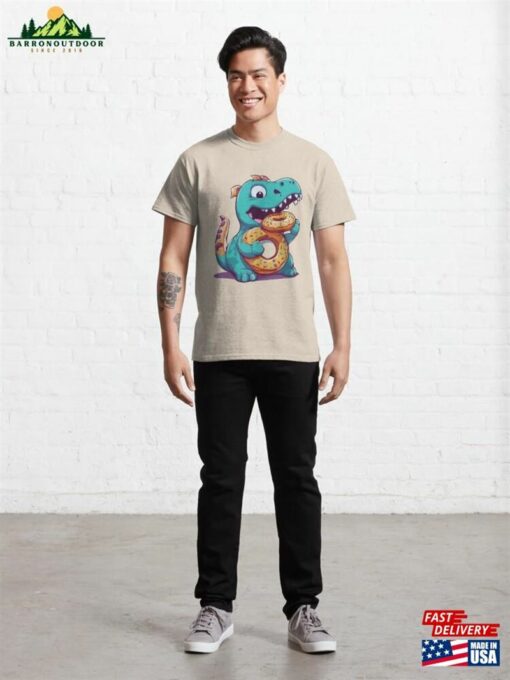 Dinosaur Monster Devouring A Donut Classic T-Shirt Unisex