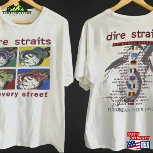 Dire Straits On Every Street Graphic T-Shirt Vtg 90S Europe Tour 1992 Shirt Rock Band Hoodie Sweatshirt