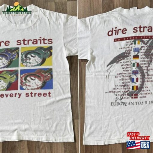 Dire Straits On Every Street Graphic T-Shirt Vtg 90S Europe Tour 1992 Shirt Rock Band Hoodie Sweatshirt