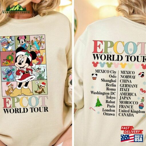 Disney Epcot World Tour Two Sided Christmas Hoodie Mickey And Friends Sweatshirt Unisex