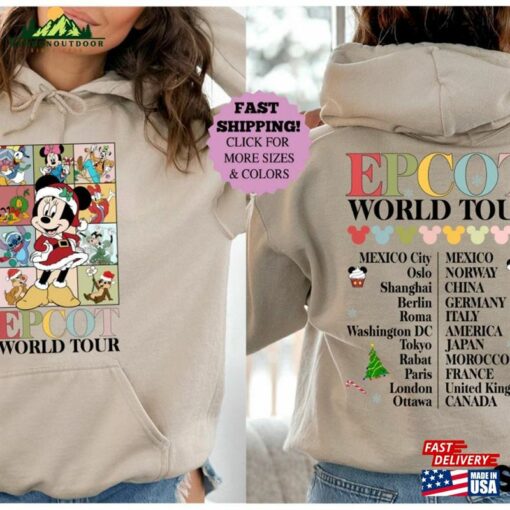 Disney Epcot World Tour Two Sided Christmas Hoodie Mickey And Friends Sweatshirt Unisex