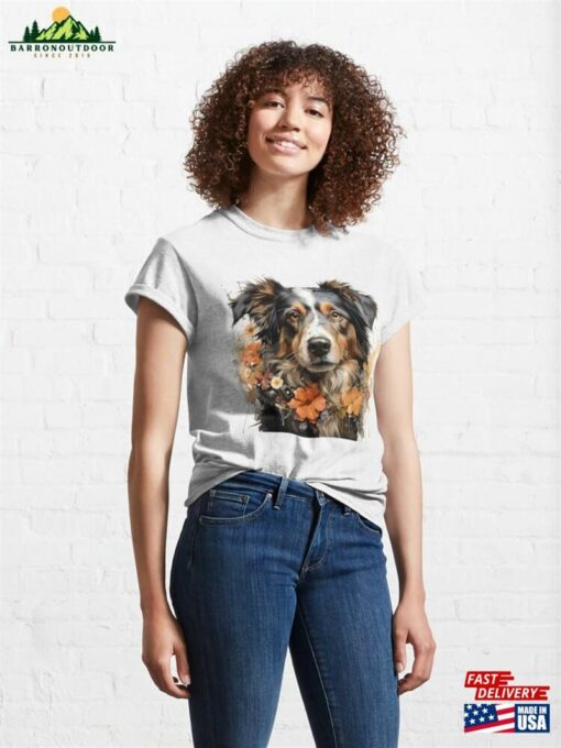 Dog Amidst Flowers Watercolor Artwork Classic T-Shirt