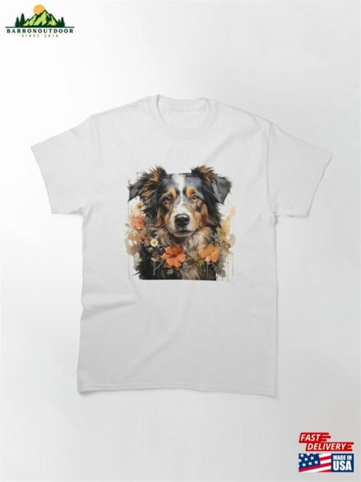 Dog Amidst Flowers Watercolor Artwork Classic T-Shirt