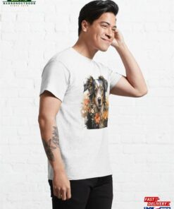 Dog Amidst Flowers Watercolor Artwork Classic T Shirt 4