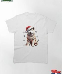 Dog Christmas Akita Wrapped With Lights On Holiday Classic T-Shirt Hoodie Sweatshirt