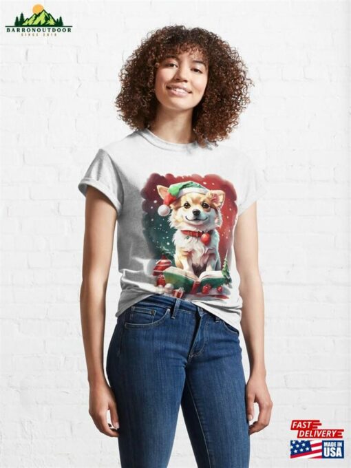 Dog In Christmas Hat With Books A Perfect Gift For Lovers Classic T-Shirt Sweatshirt