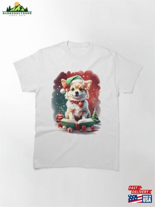 Dog In Christmas Hat With Books A Perfect Gift For Lovers Classic T-Shirt Sweatshirt