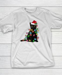 Black Cat christmas light tshirt funny cat lover christmas T-Shirt