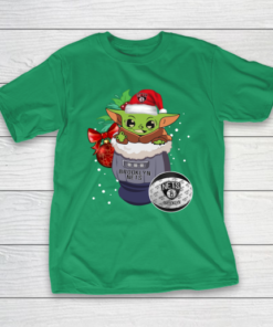 Brooklyn Nets Christmas Baby Yoda Star Wars Funny Happy NBA T-Shirt