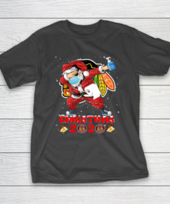 Chicago Blackhawks Funny Santa Claus Dabbing Christmas 2020 NHL T-Shirt