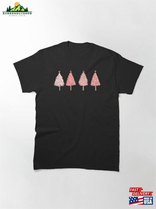 Christmas Pink Trees Cancer Awareness Support Classic T-Shirt Unisex