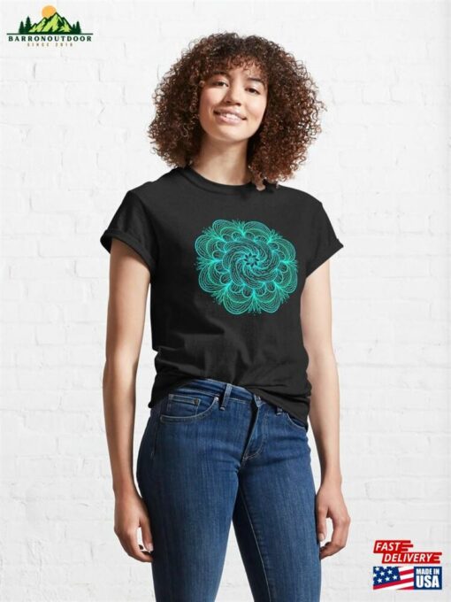 Christmas Wreath Mandala In Neon Teal And Black Holiday Decor Classic T-Shirt Hoodie