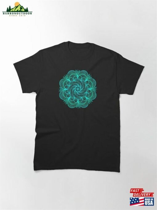 Christmas Wreath Mandala In Neon Teal And Black Holiday Decor Classic T-Shirt Hoodie