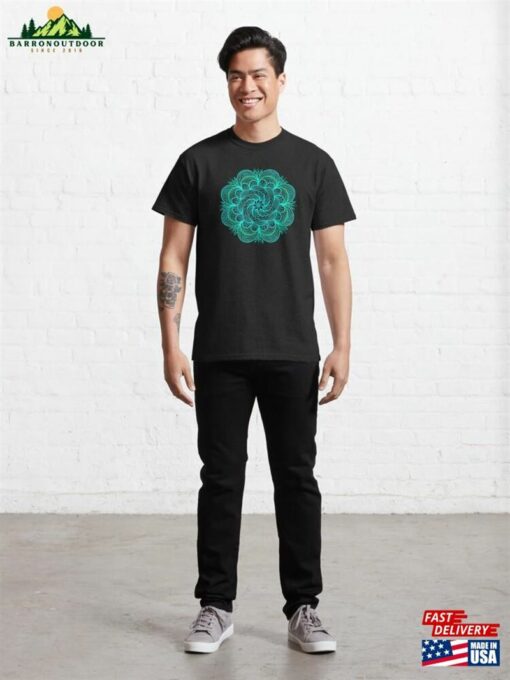 Christmas Wreath Mandala In Neon Teal And Black Holiday Decor Classic T-Shirt Hoodie