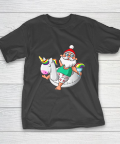 Christmas in July Santa Hawaiian Unicorn Swim Summer Gift T-Shirt