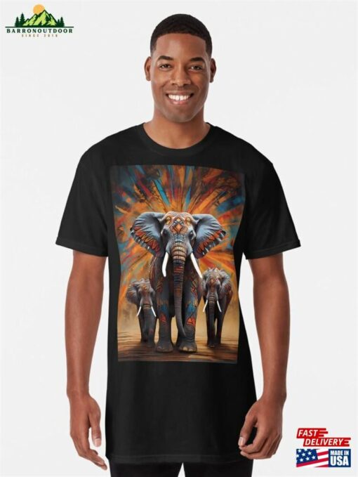 Colorful African Elephants Color Explosion Long T-Shirt Classic