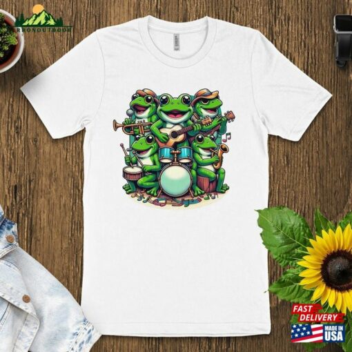 Colorful Frog Band T-Shirt Musical Amphibians Graphic Tee Unisex Cartoon Animal Shirt Sweatshirt