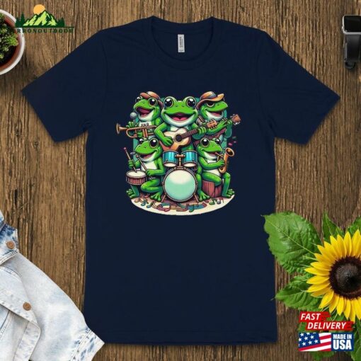 Colorful Frog Band T-Shirt Musical Amphibians Graphic Tee Unisex Cartoon Animal Shirt Sweatshirt