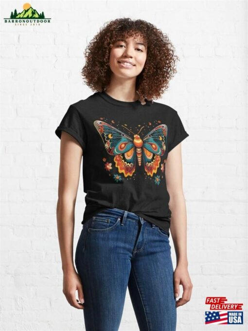 Colorful Moth With Flowers 70S Funkadelic Styled Classic T-Shirt Hoodie