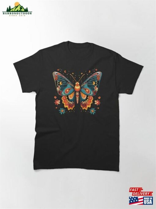 Colorful Moth With Flowers 70S Funkadelic Styled Classic T-Shirt Hoodie