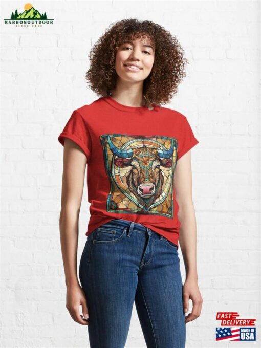 Colorful Stained Glass With Animals Bull Classic T-Shirt Unisex Hoodie