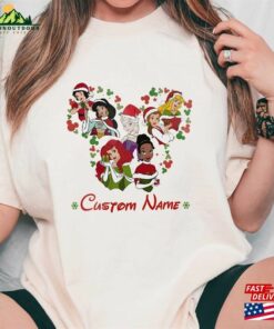 Comfort Colors® Personalized Disney Princess Christmas Shirt Custom Characters Xmas Holiday Shirts Sweatshirt Hoodie