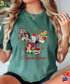 Comfort Colors® Personalized Disney Princess Christmas Shirt Custom Characters Xmas Holiday Shirts Sweatshirt Hoodie